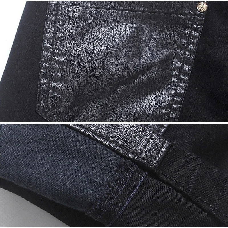 Men Trousers Leather Pants Skinny Pants Men's Zipper Motorcycle Leather Pants Denim
