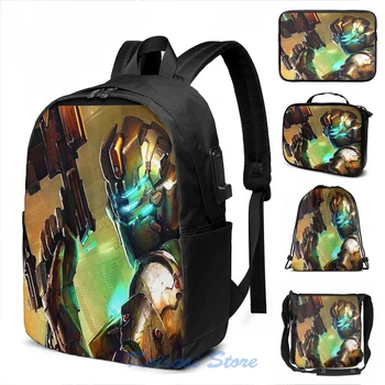 

Dead Space Isaac Clarke Concept Art Screen USB Charge Backpack men School bags Women bag Travel laptop bag