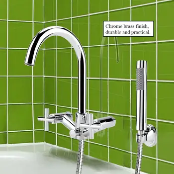 

Chrome Fiinshed Bathtub Waterfall Brass Tub Filler Faucet with Handheld Shower