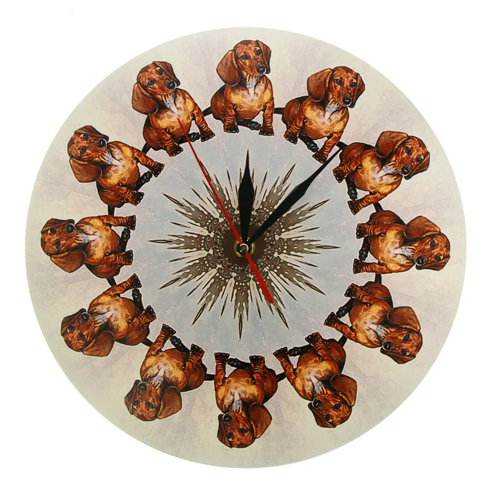 Puppy Dachshund Dog Printed Wall Clock Wieners Modern Timepiece Nursery Decoration Pet Shop Hanging Watch Animal Lover Gift | Дом и сад