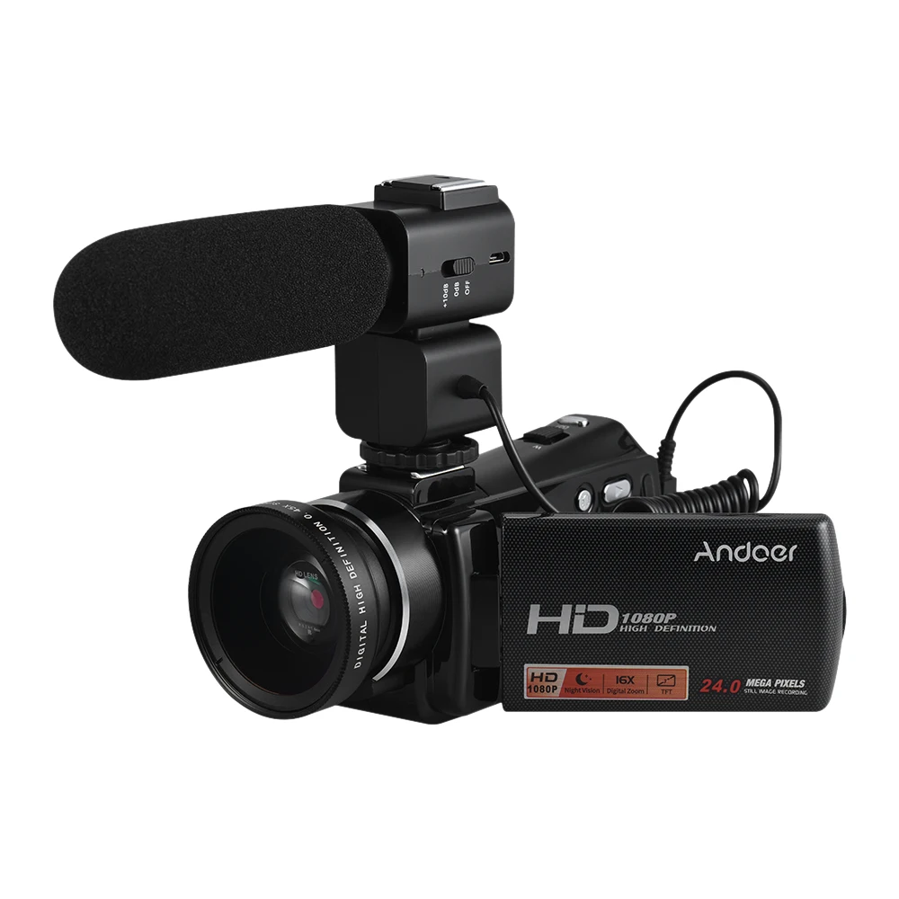 Andoer 1080P Full HD 24MP Портативная Цифровая видеокамера 0.45X Широкоугольный объектив дистанционное управление инфракрасное ночное видение