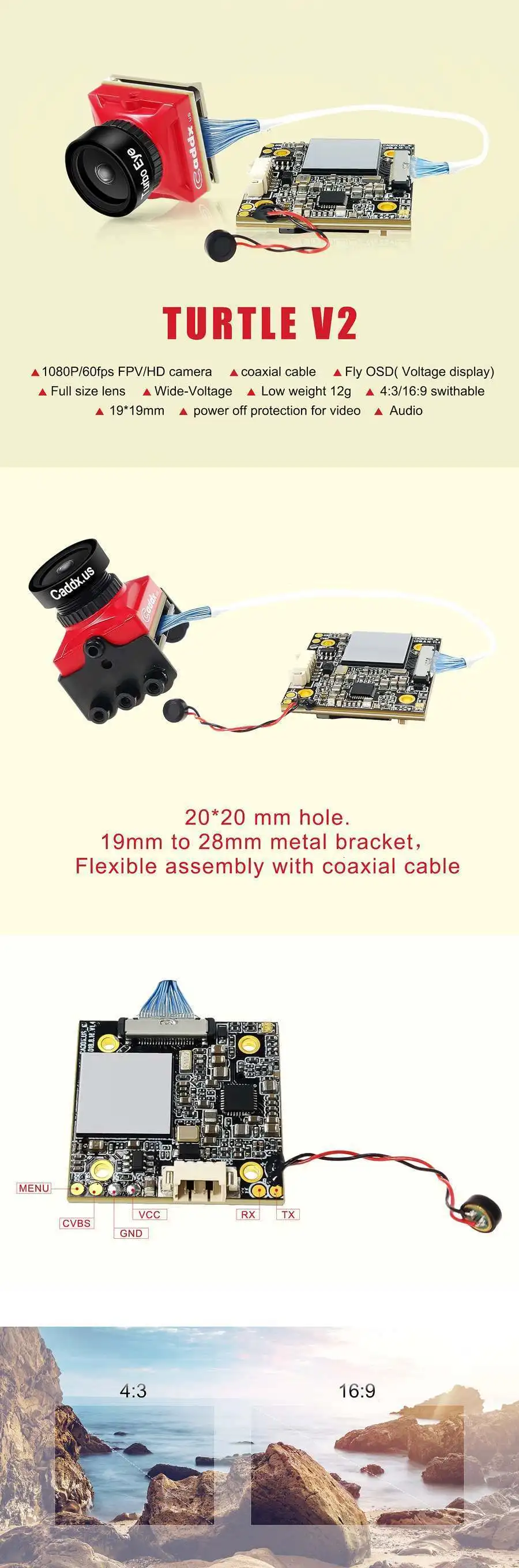 Caddx черепаха V2 800tvl 1,8 мм 1080p 60fps Ntsc/pal переключаемая Hd Мини Fpv камера с Dvr красный черный для Fpv Дрон модель мультикоптера
