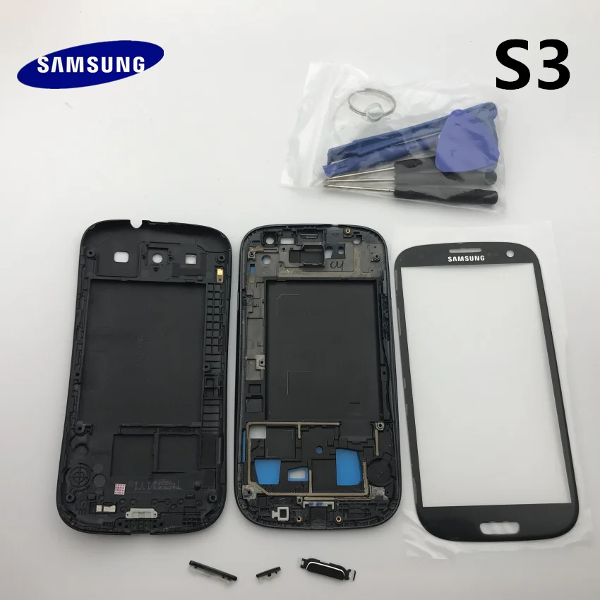 Samsung Galaxy S3 i9300 i9305 9300i i747 чехол с полным корпусом задняя крышка передняя стеклянная линза+ средняя рамка части