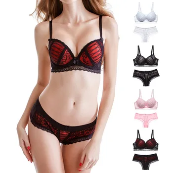 

2020 Lace Sexy Thin Deep V-neck Underwear Set Ladies Large Size Fashion Three-Line Three-Button Bra Boxer Briefs Sports bra