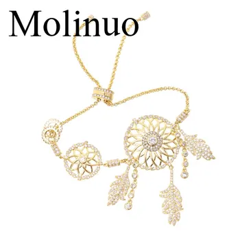 

Molinuo Exquisite personality dreamcatcher design black bracelet with zircon exaggerated feathers fashion adjustable bracelet
