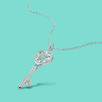 

Minimalism 925 Silver Necklace Women's Key Pendant design Solid Silver Clavicle Chain 46cm Size Female silver jewelry