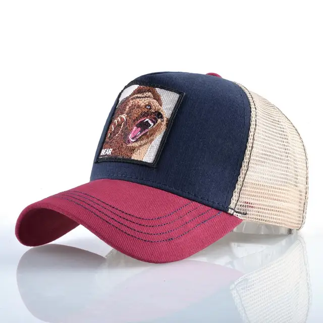 Fashion Animals Embroidery Baseball Caps Men Women Snapback Hip Hop Hat Summer Breathable Mesh Sun Gorras Unisex Streetwear Bone Red1Bear