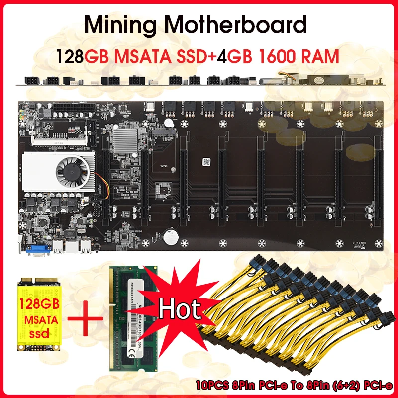 Riserless Mining Motherboard 8 Gpu Bitcoin Crypto Etherum Mining Set