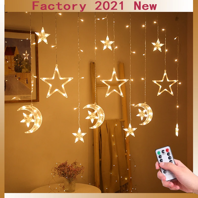 

Рождественская сказочная гирлянда, Внутренняя/наружная eu220 в/us110 в, светодиодная гирлянда с Луной и звездами, украшение для дома вечерние вечеринки, праздничное освещение, венок