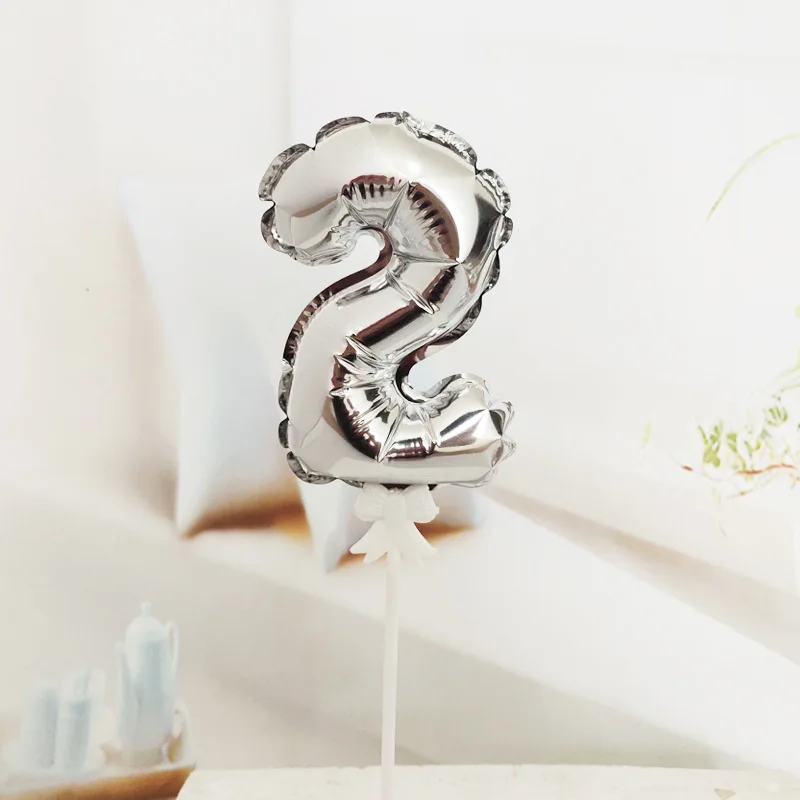 7 дюймов мини воздушные шары из фольги в виде цифр торт Топпер DIY Дети день рождения торт флаг свадебное украшение креативные самостоятельно надувные шары - Цвет: Silver number 2