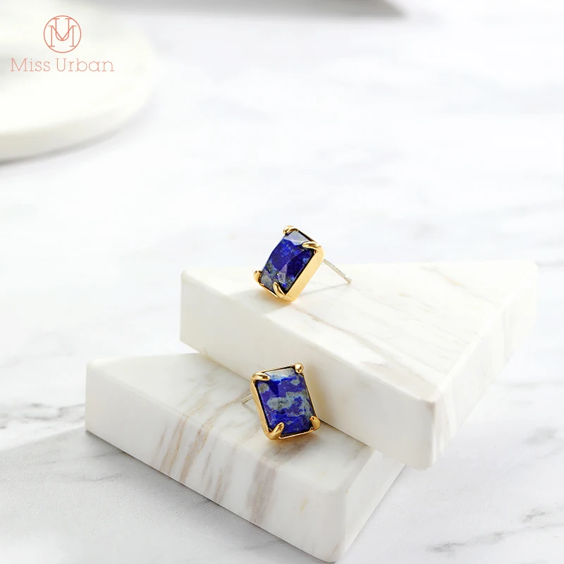 new arrivals square lapis lazuli stud earrings ethnic fashion jewelry for women