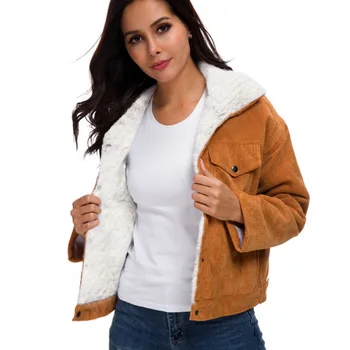 

Elegant Coat Women Winter Warm Corduroy Basic Jacket Female Solid Color Long Sleeve Casual Single Breasted Coat