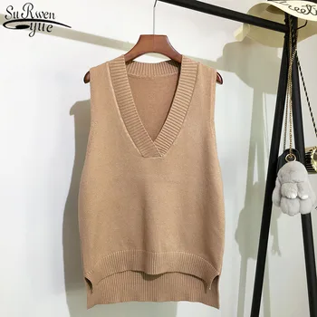

Fashion V-neck Knitted Vest Women's Sweater Autumn and Winter New Korean Loose Wild Sweater Vest Sleeveless Sweater 11864