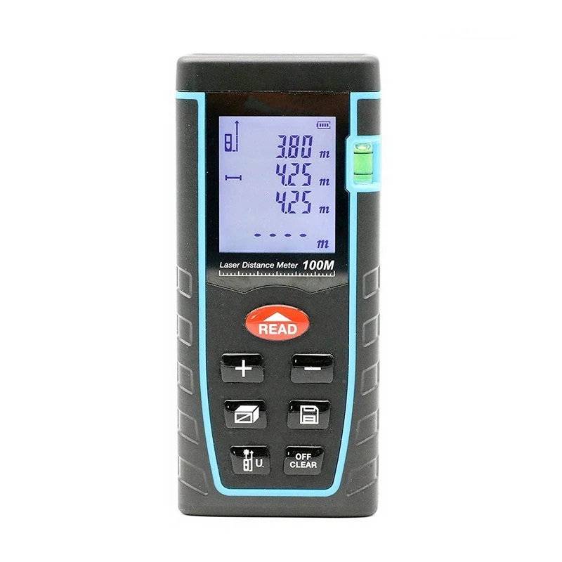 Blue HLZS-131Ft измеритель расстояния цифровой диастметр дальномер метр площадь мощности измерительный инструмент с ЖК-дисплеем 4 линии - Цвет: Blue