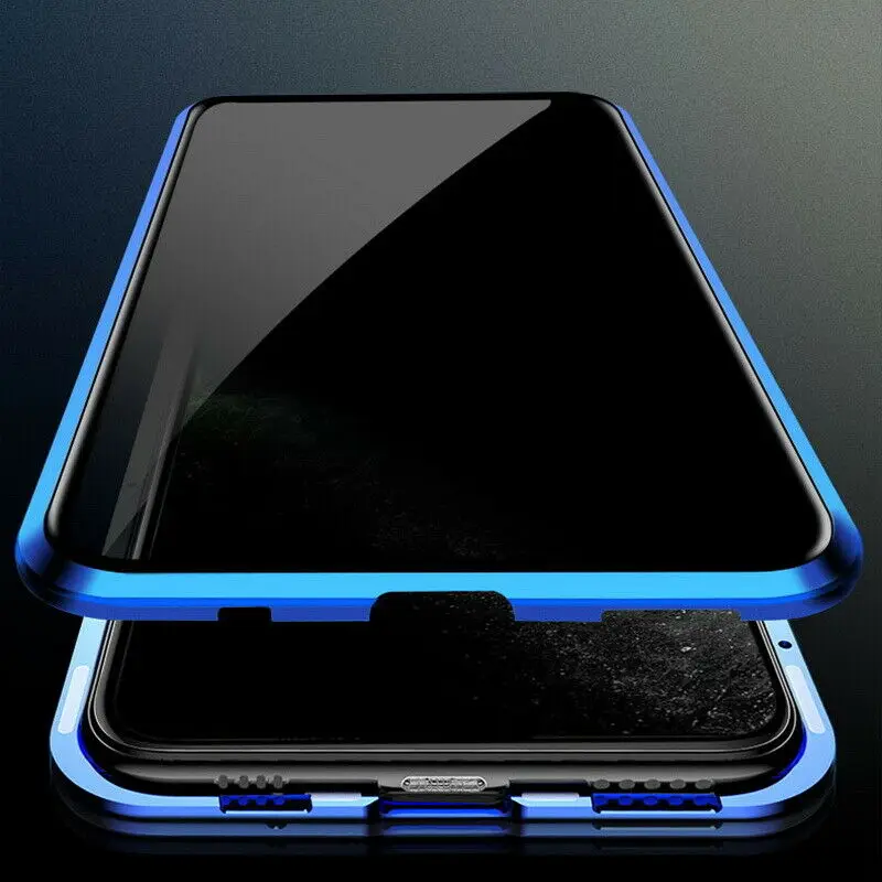 Для iPhone 11 Pro Max X XR XS MAX 7 8 6 6S Plus антишпионский стеклянный чехол с магнитной застежкой, металлическая передняя панель+ черная стеклянная крышка