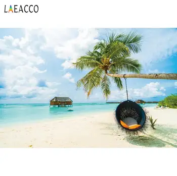 

Laeacco Summer Tropical Sea Beach Palms Tree Boat Summer Holiday Scenic Photo Background Photo Backdrop Photocall Photo Studio