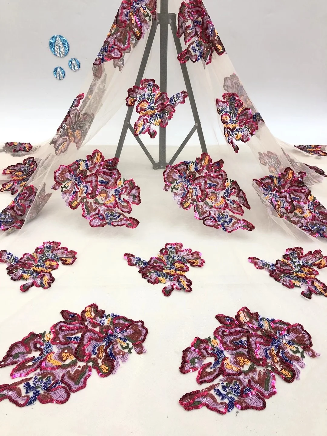 

2021 Sequined Lace Fabric Mesh African Embroidery Sequence Nigerian French Latest High-quality Tulle Hot Selling XB4612