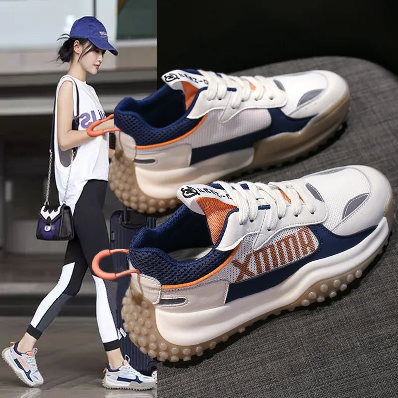 

LEOSOXS Fashion PU Leather Mesh Breathable Women Casual Shoes Ladies Platform Sneakers Non-slip GYM Shoes Lace Up Sports Trainer