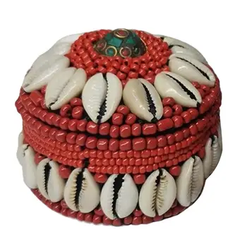 

Tibetan Nepal Handmade White Shells Bead Decor Jewelry Earrings Storage Box