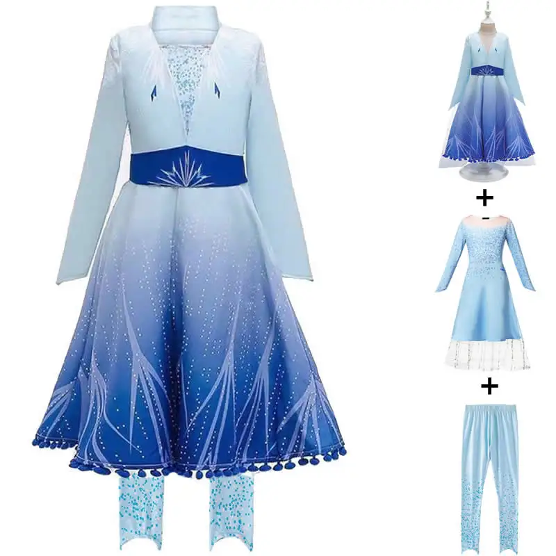 Комплект из 3 предметов «Эльза»; коллекция года; платье для ролевых игр с героями мультфильмов для девочек; платья с длинными рукавами и принтом снежинки; Детские вечерние костюмы принцессы для костюмированной вечеринки