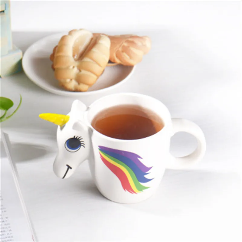Креативные Обесцвечивающие керамические кружки с единорогом, кружки с 3D изображением животных, милая фарфоровая чашка для кофе и молока, подарок, ручная роспись, чашка для дома