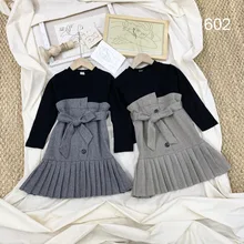 Изящное платье с длинными рукавами для девочек осенняя одежда г. Зимнее Новое Стильное цельнокроеное платье с длинными рукавами для детей платье принцессы для девочек