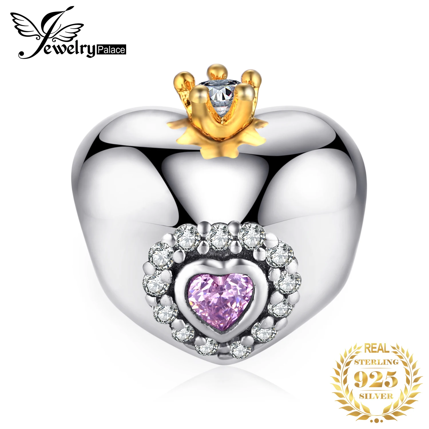 Jewelrypalace 925 пробы Серебряное сердце клатч розовый блеск кубические циркониевые бусины браслеты с набором