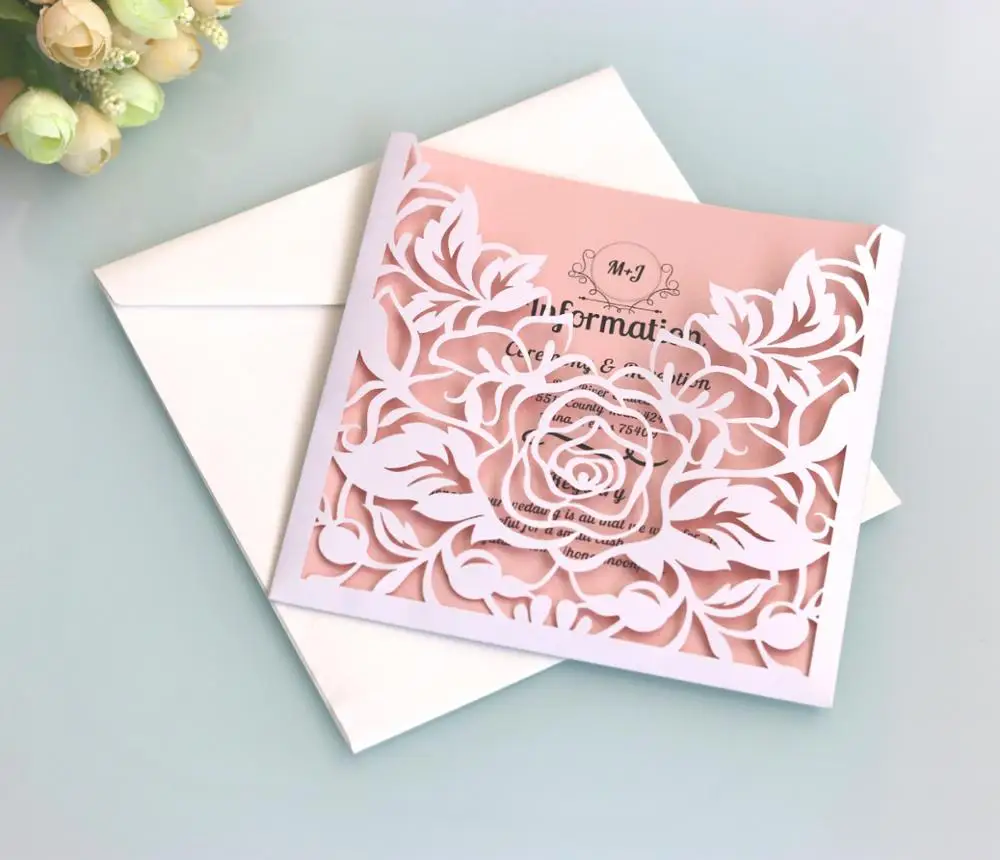  10pcs Laser Cut Hollow-out Wedding Invitation Card Wedding Engagement Greeting Cards White Invitati - 4.00028E+12