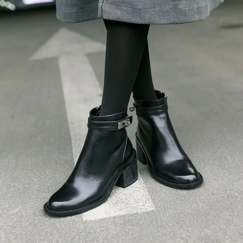 ALLBITEFO/высококачественные Брендовые ботильоны для женщин из натуральной кожи на высоком каблуке; осенне-зимние ботинки для девушки