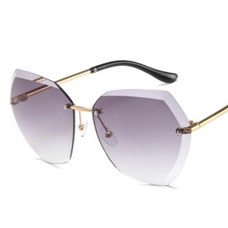 Прозрачный объектив без оправы Солнцезащитные очки женские роскошные брендовые винтажные градиентные солнцезащитные очки металлические ножки летние нерегулярные большие очки Lunettes