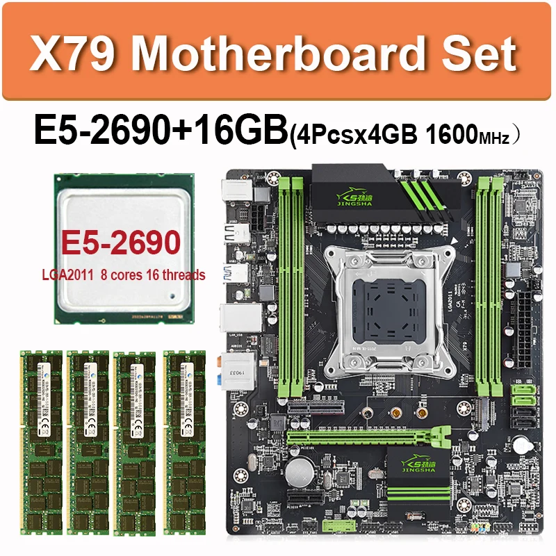 #^Special Price JINGSHA X79 Motherboard LGA 2011 Combo E5 2690 CPU set 16GB=4 X 4GB DDR3 RAM 1600MHz 12800 DDR3 ECC REG USB3.0 SATA3 M.2 ATX