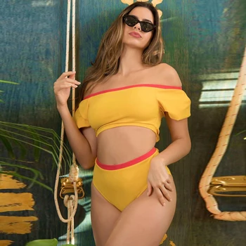

Bikini 2020 Sexy Plus Size Swimwear Women High Waist Swimsuit Female Short Sleeve Bathing Suits Summer Beach Wear Swimming Suit