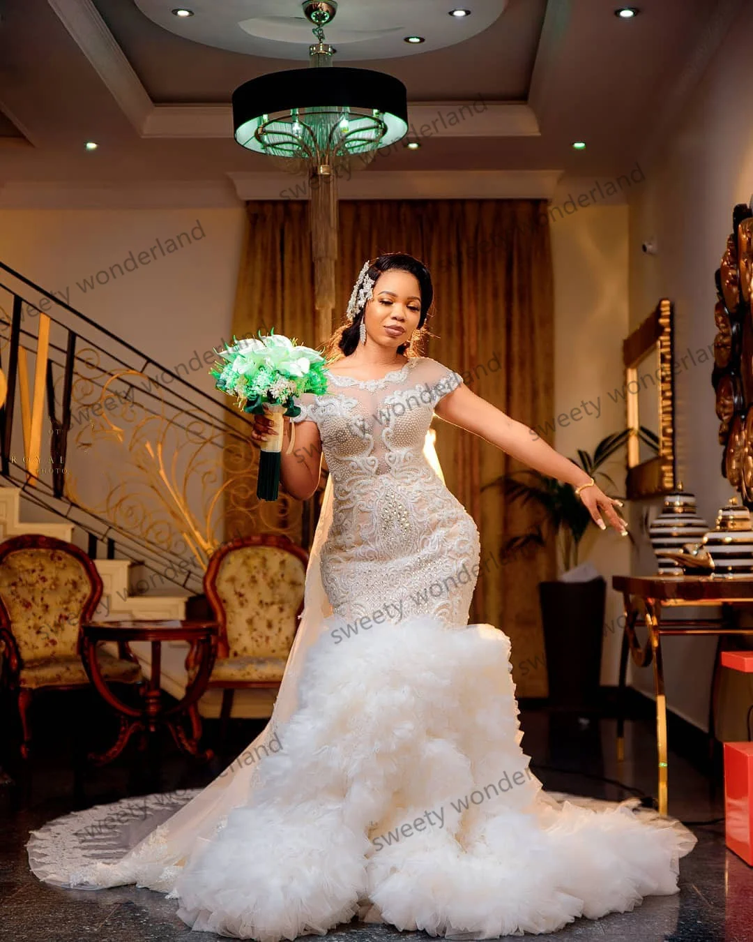 African Mermaid Wedding Dresses Sheer 