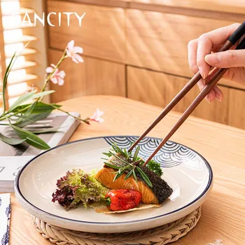 

FANCITY Creative Home Steak Plate Ceramic Plate Tableware Fruit Plate Round Salad Plate Net Red Plate Western Food Plate