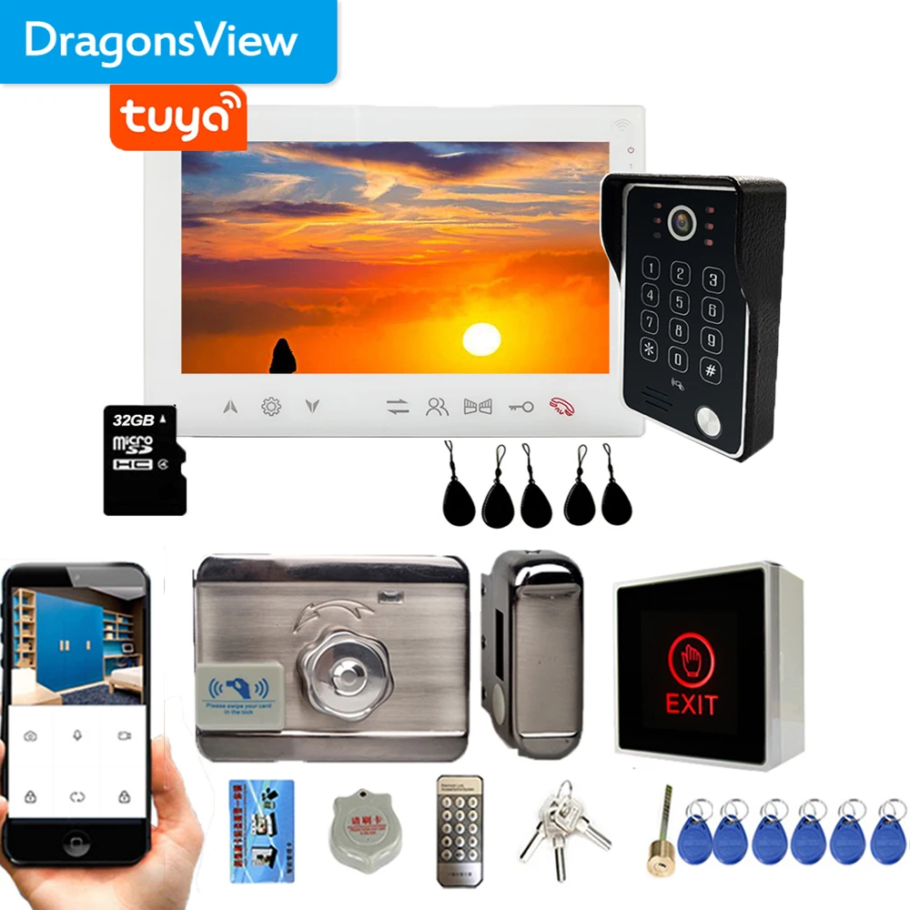 doorbell screen intercom Dragonsview Tuya Wireless Video Door Phone Intercom with Electronic Lock  Video Doorbell WIFI Smart Home RFID Password wifi video door phone Door Intercom Systems