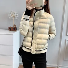 

2022NEW Winter Women 90% White Duck Down Coat Stand Collar Zipper Lace Solid Jacket Thick Warm Snow Parka Outwear