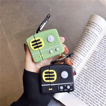 

Bluetooth Earphone Case for Airpods 2 Cute Protective Cover for Airpods Accessories with Keychain Stereoscopic 3D Retro Radio