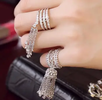 

Fashion Baroque Korean micro-set zircon wheat ear tassel open ring joint tail ring wholesale