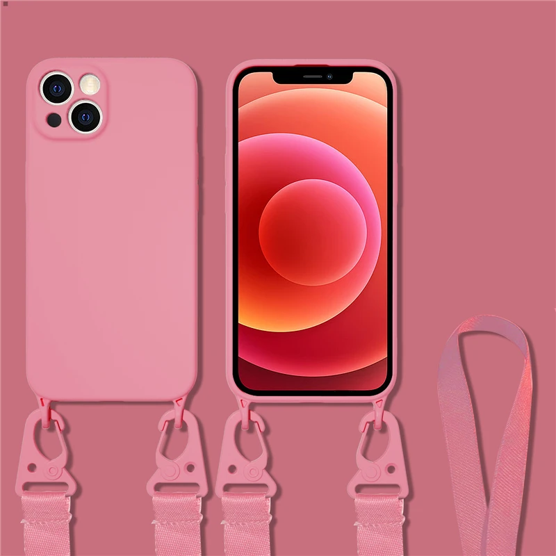 Phone Case Crossbody Lanyard Cord Rope Strap Necklace Case For iPhone 11 12 13 14 15 Pro Max Mini XS X XR 7 8 Plus SE Liquid Silicone Cover