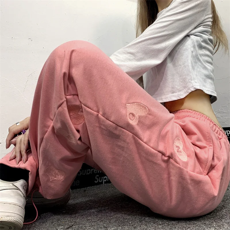 Shellsuning Autumn Youth Streetwear Printed Pants Female 2021 New Jogging Sweat Pants Soft Casual Baggy Straight Harem Pants flare pants