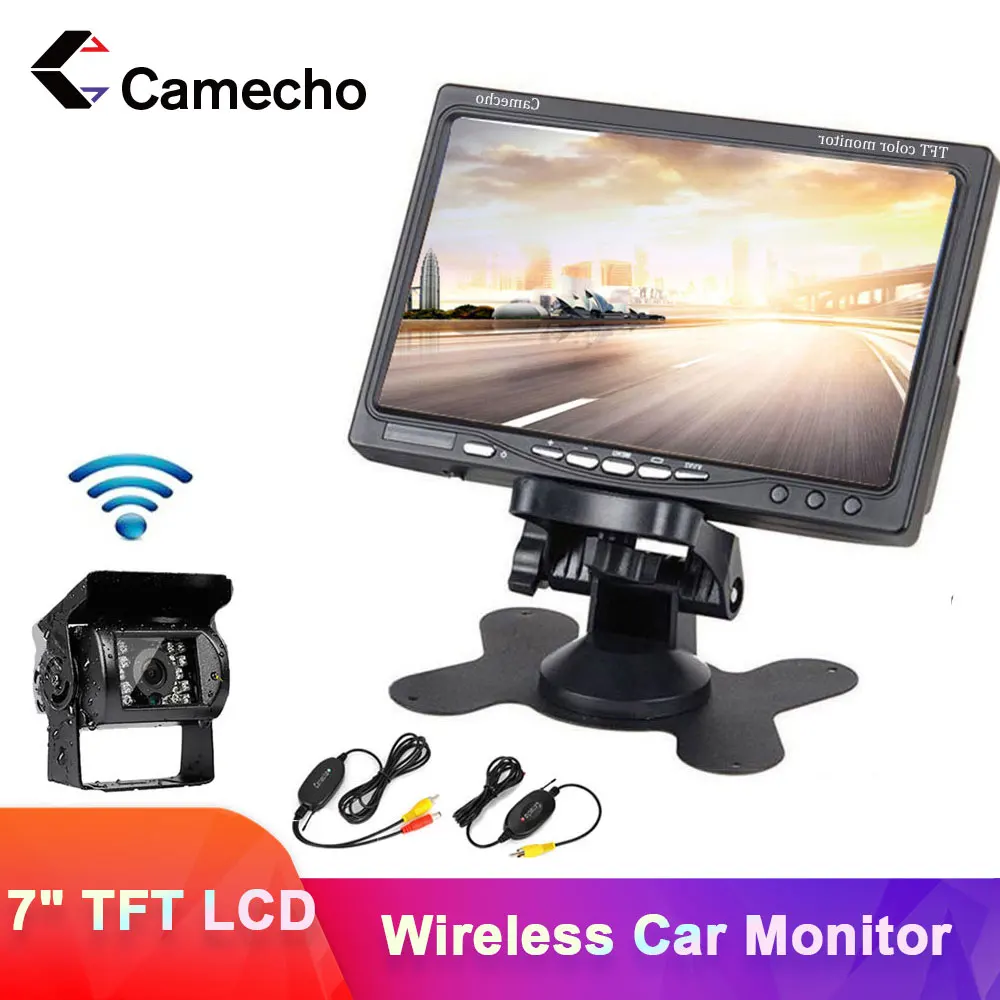 Camecho 7'' HD LCD Screen Wireless Car Rear View Camera Monitor headrest car monitor For Truck Van Caravan Trailers Campers