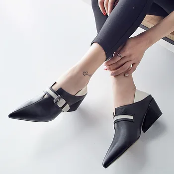 

Karinluna Brand New Luxury Design Chunky Heels Comfortable Pointed Toe Genuine Leather Shoes Woman Pumps