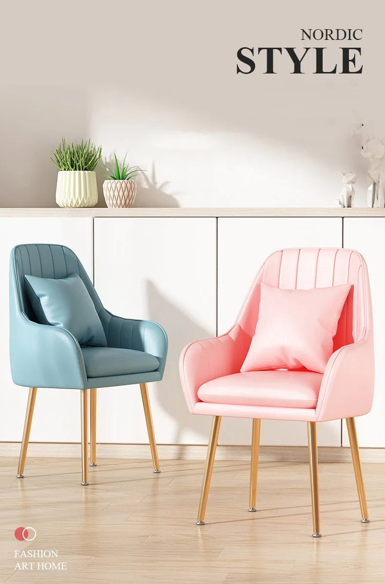 PU Leather Dinning Chair Nordic Style Furniture Black Golden Foot Makeup Armchairs For Bedroom Decoration Chairs Kitchen Chair