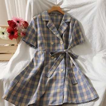 

Women Vintage Mini Dress 2020 Summer Bow Sashes Short Sleeve Casual Streetwear High Waist A Line 4 Colors Short Dresses Female