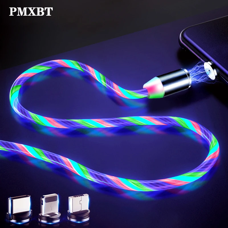 

LED Glow Flowing magnetic usb cable Charge Type C Micro USB C 8 Pin Charging Cable for iPhone 7 Samsung A50 Charger Phone Cables