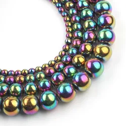 Silver Hematite Stone Round Beads for DIY Jewelry Crafting - 15'' Strand (Colorful)