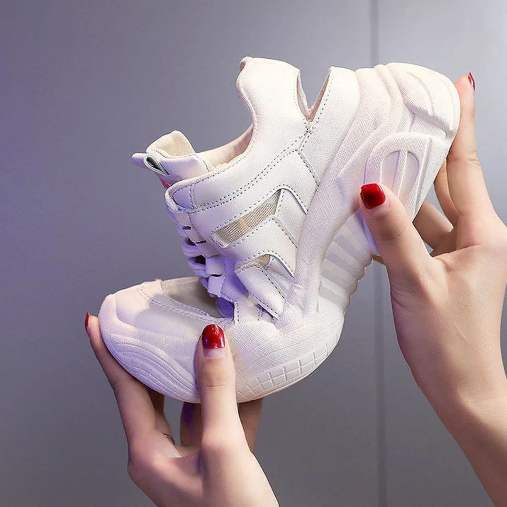 

Chunky For Women Sneakers Pink Leather Platform Casual Shoes Woman Korean Fashion ComforTennis Female Sports Running Trainers