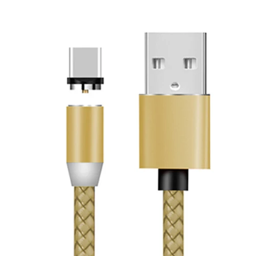 PHOMAX светодиодный магнитный USB 3 в 1 кабель для iPhone X Xs 6 и usb type C кабель и Micro USB нейлоновый Плетеный для samsung S9 Xiaomi USB C - Цвет: Gold for Type C