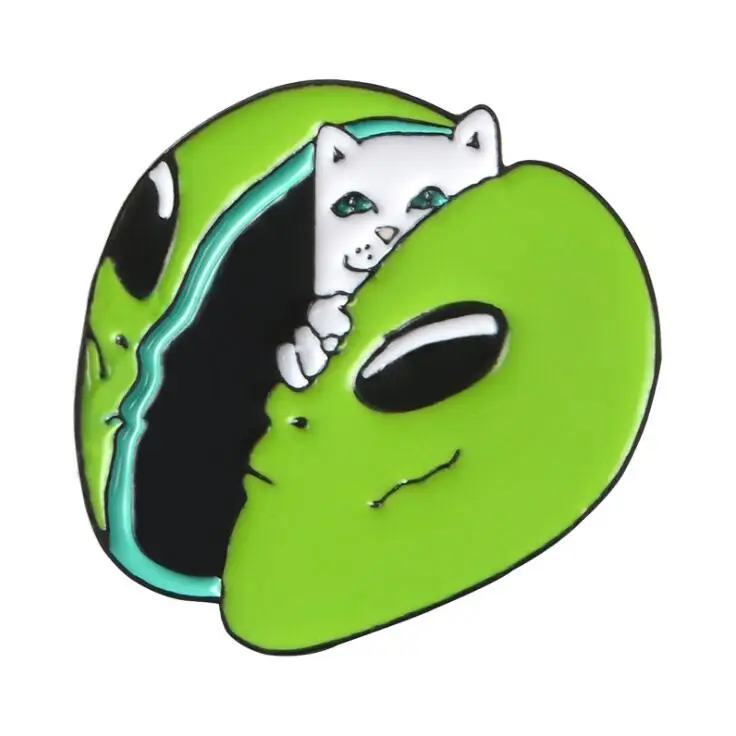 Зеленая эмалированная брошь животное лягушка кошка значок из сплава горный пик листья летающая тарелка земля Скелет камера значок, земля ювелирные изделия подарок