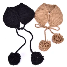 Горячая новинка, винтажные шерстяные ушные вкладыши, милые теплые вязаные осенне-зимние аксессуары для девочек, одноцветные шариковые наушники